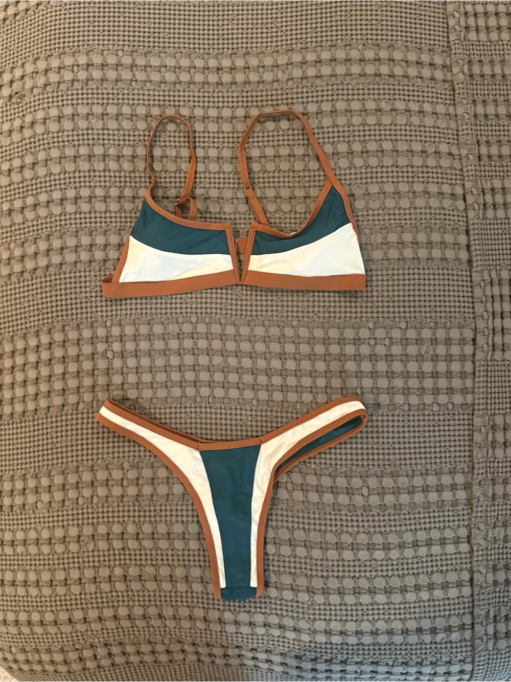 Zaful Teal, White & Rust Colorblock Bikini Set
